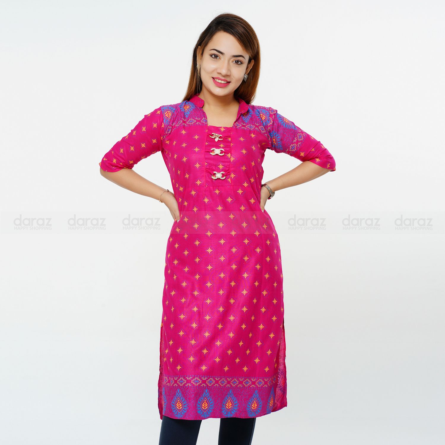 Readymade Stylish Fashionable Hot Kurti Kamiz For Girls Long Pure Soft Linen (1 Pcs) ShadaMon Shop BT-50