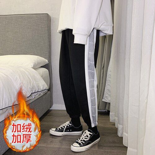 Casual Pants Men Patchwork Plus Velvet Thickening Large Size 3XL Autumn-winter Warm Fashion Trousers Korean-style Fashion Teens