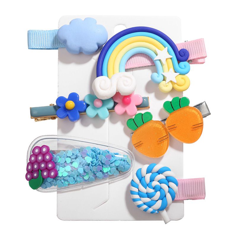 【ALLGOOD】6Pcs/Set Fashion Simple Rainbow Fruit Hairpin Set Girl Hair Clip Headdress Hair Accessories