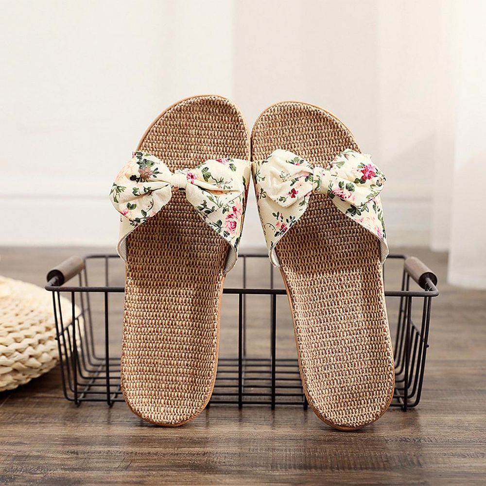 SHOES Women Female Bohemia Bowknot Flax Linen Flip Flops Beach Shoes Sandals Slipper