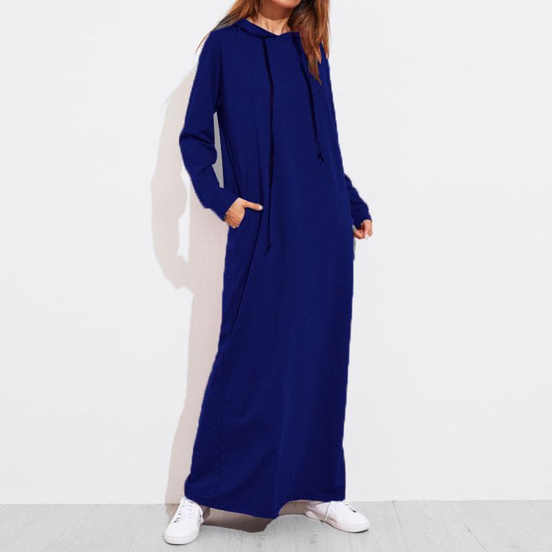 Celmia 2021 Autumn Winter Women Maxi Dress Vintage Hoodies Casual Solid Long Sleeve Pockets Hooded Party Dress Long Vestido Robe
