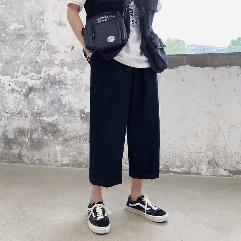 Streetwear Mens Korean Fashions  Pants Wide Leg Joggers Mens Khaki  brown  Black  Loose Japan Style Straight Pants