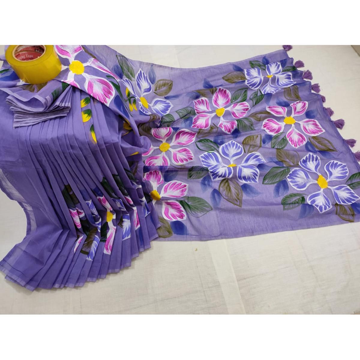 Hand Print New Excellent,Fashionable Stylish and Comfortable Half Silk Sharee For Women
