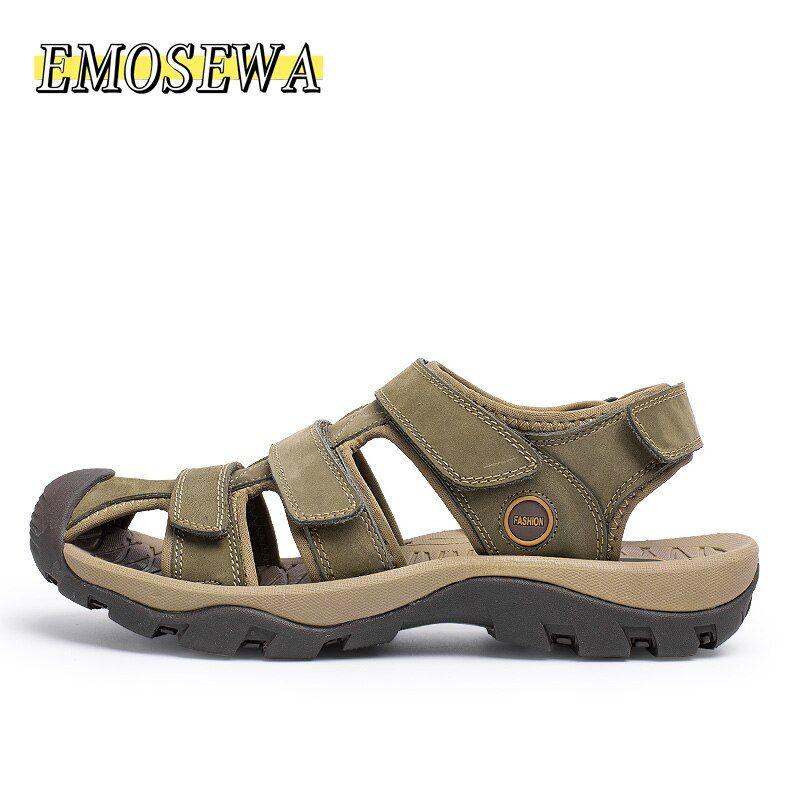 EMOSEWA New Summer Men's Shoes Outdoor Casual Shoes Sandals  Leather Non-slip Sneakers Men Beach Sandals Big Size 38-46