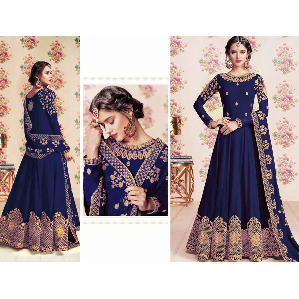 Semi-stitched Georgette Embroidery Work Free Size Designer - Gown Anarkali Party Wear Suits For Women