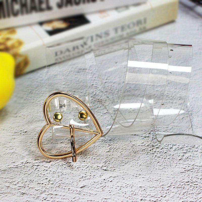 Women Transparent Belts Heart Round Pin Buckle Clear Colorful Laser Belts Jeans Dress Ladies All-match Casual Waist Strap