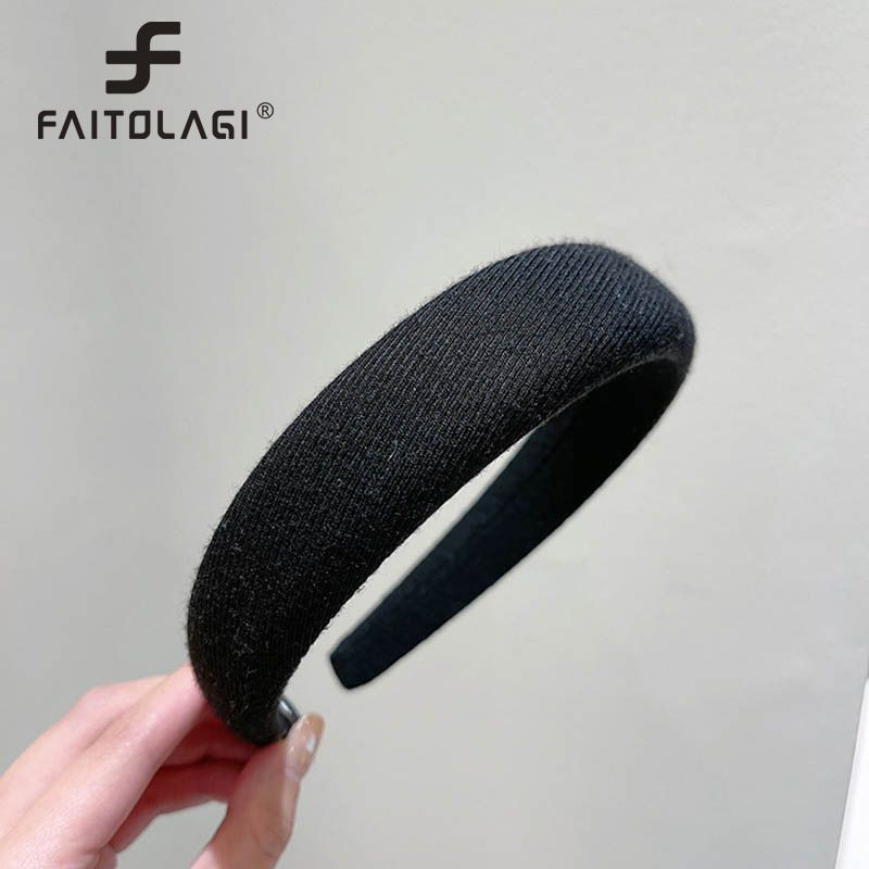 Wide Side Solid Color Women Headbands Simple Elegant Sponge Hairbands for Girls Korean Style Plain Hair Hoops