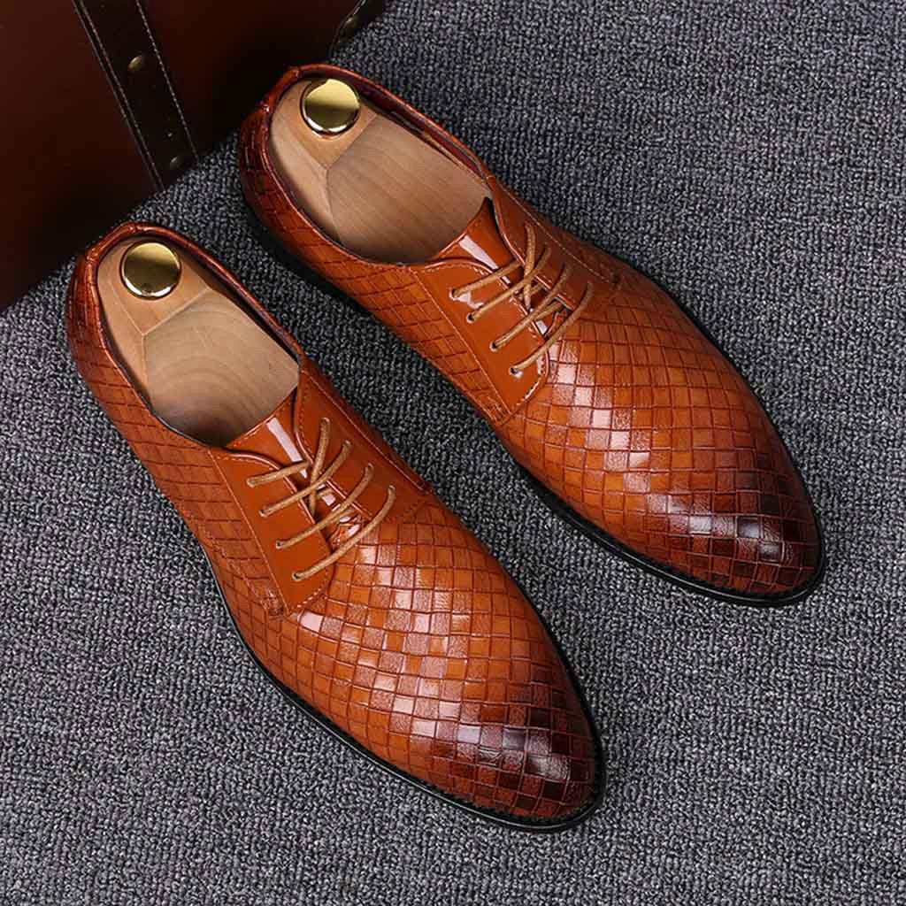 Men Business Dress Shoes Crocodile Leather Shoes Pointed Strips Brock Casual Shoes