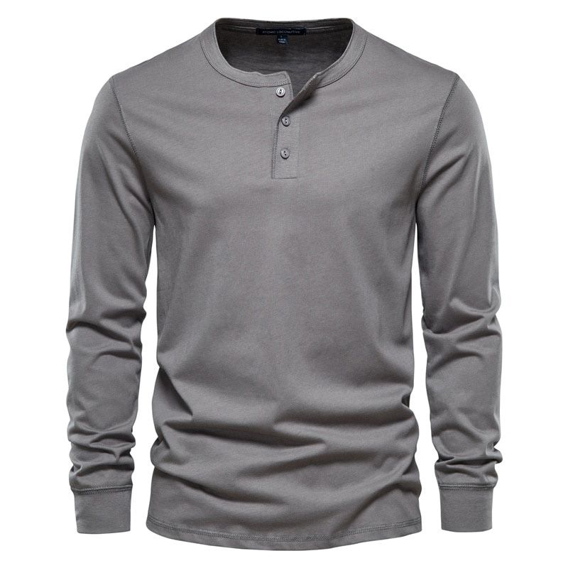 AIOPESON Henry Collar T Shirt Men Casual Solid Color Long Sleeve T Shirt for Men Autumn High Quality 100% Cotton Mens T Shirts