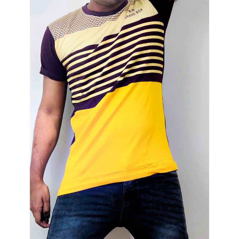 Cotton Half Sleeve Yellow Tshirt For Men