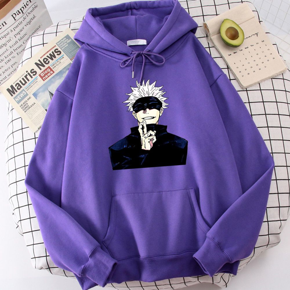 Anime Jujutsu Kaisen Print Men Clothing Personality Casual Sweatshirts Crewneck Pocket Hoodies Loose Fleece Autumn Hoody Men's