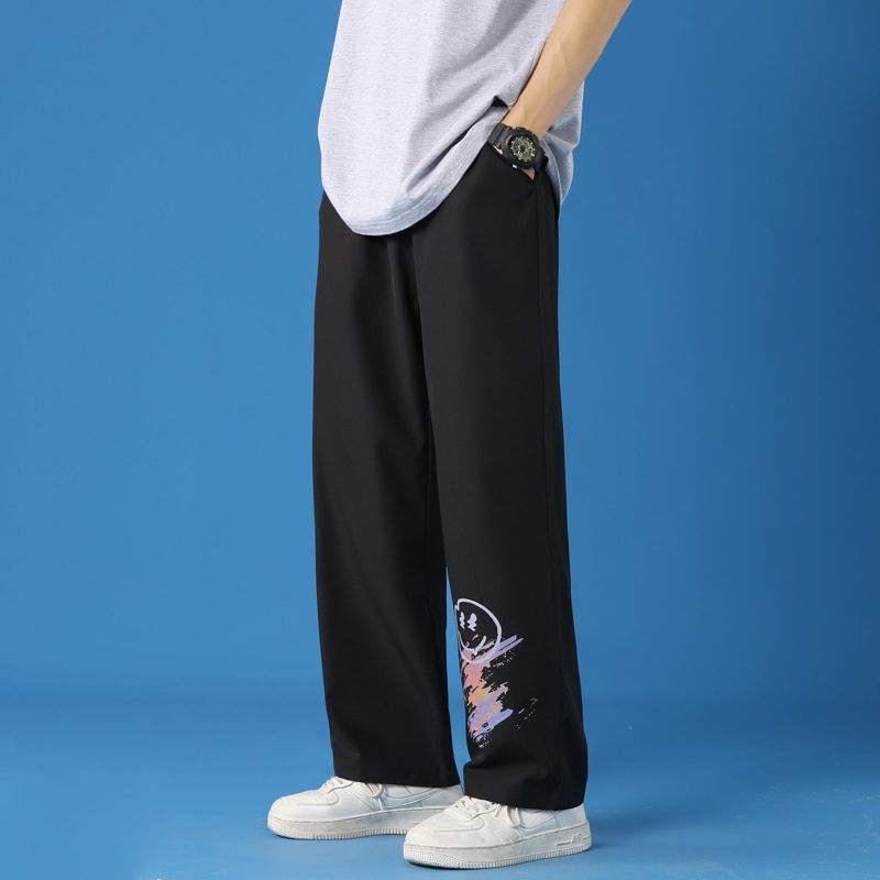 Men Ice Silk Pants Summer Casual Loose Cool Breathable Harem Pants Korean Solid Color Pattern Ice Silk Pants Men