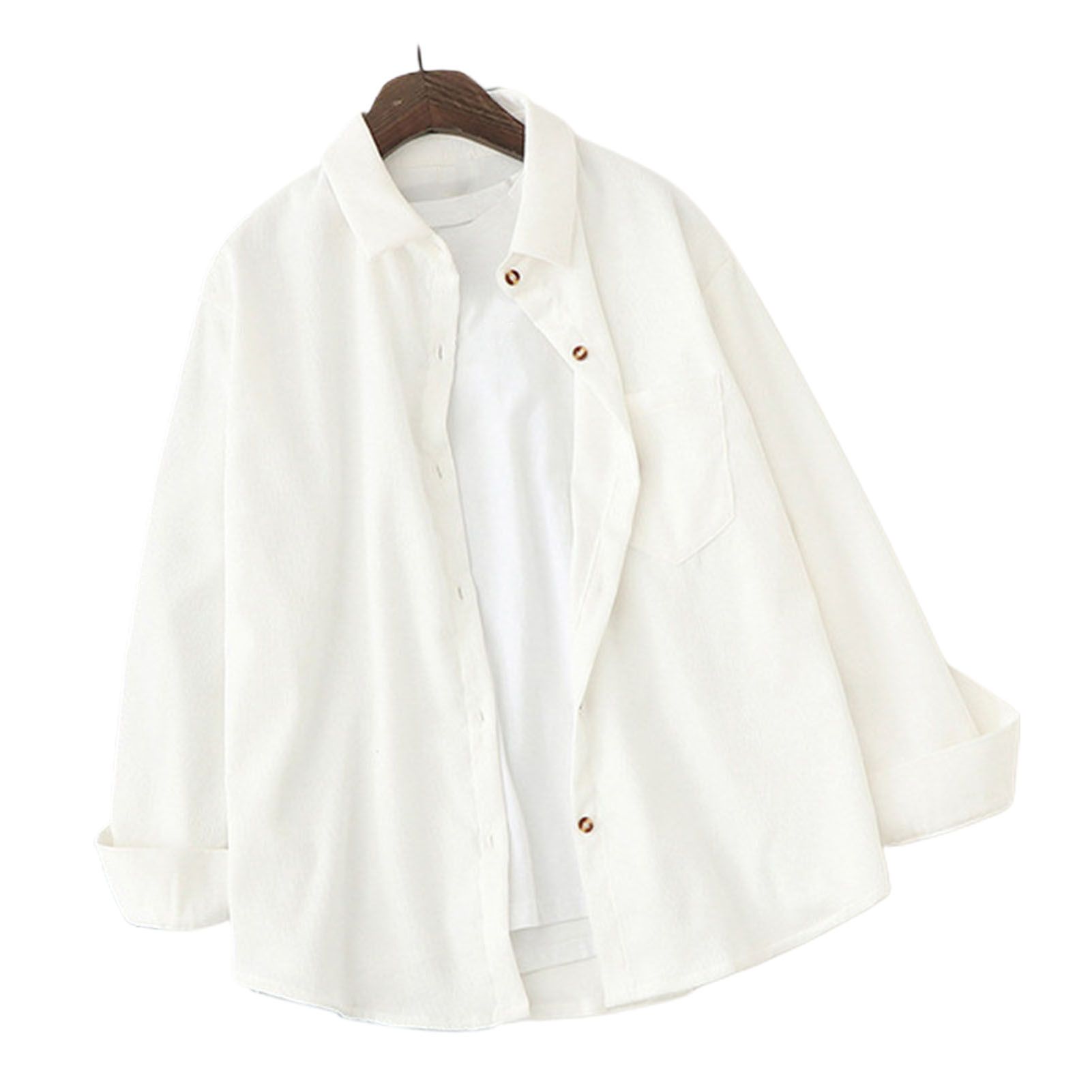 Women Shirt Turn-down Collar Fall Winter Casual Shirt Coat