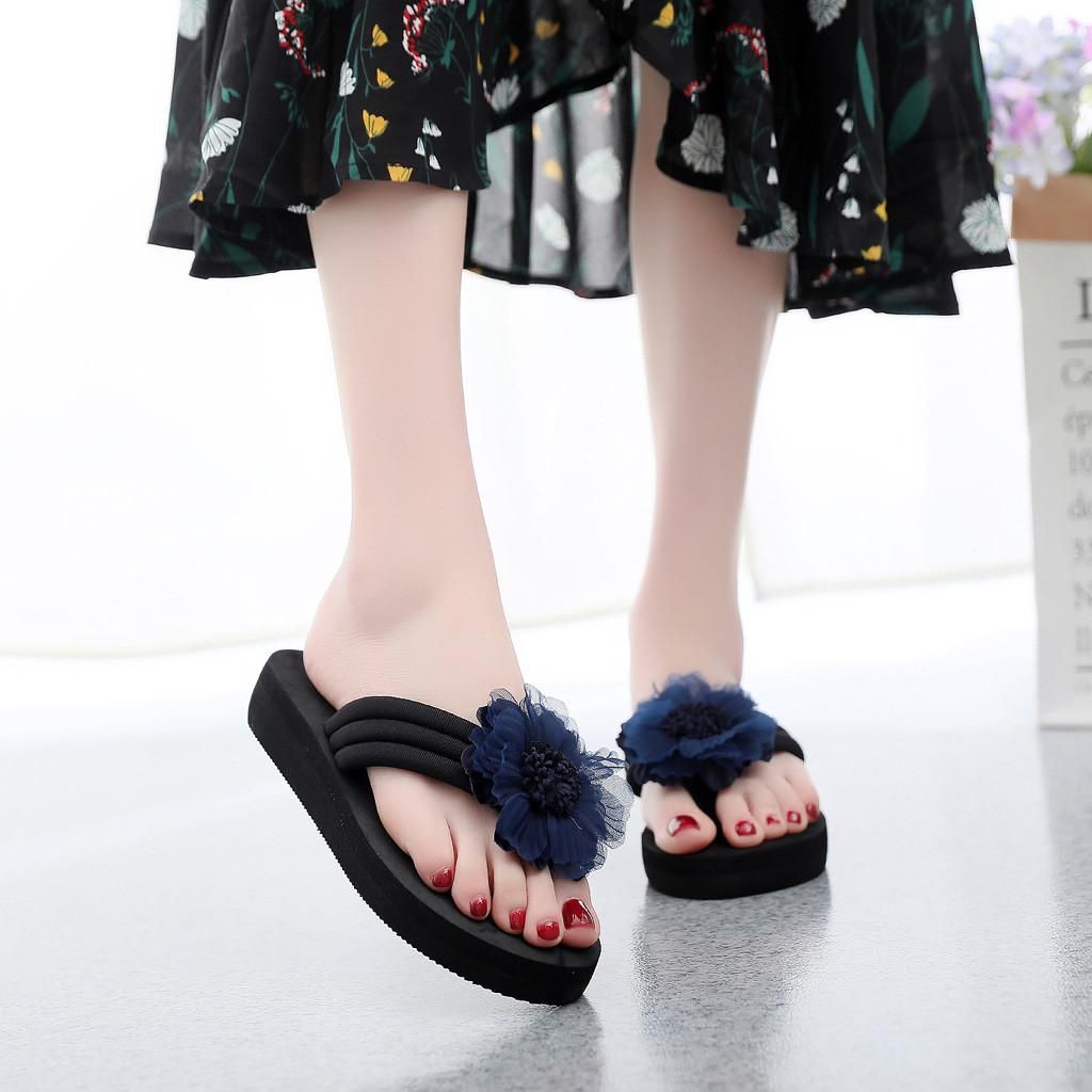 【ALLGOOD】Women's Ladies Summer Flowers Home Beach Shoes Sandals Flip Flops Slippers