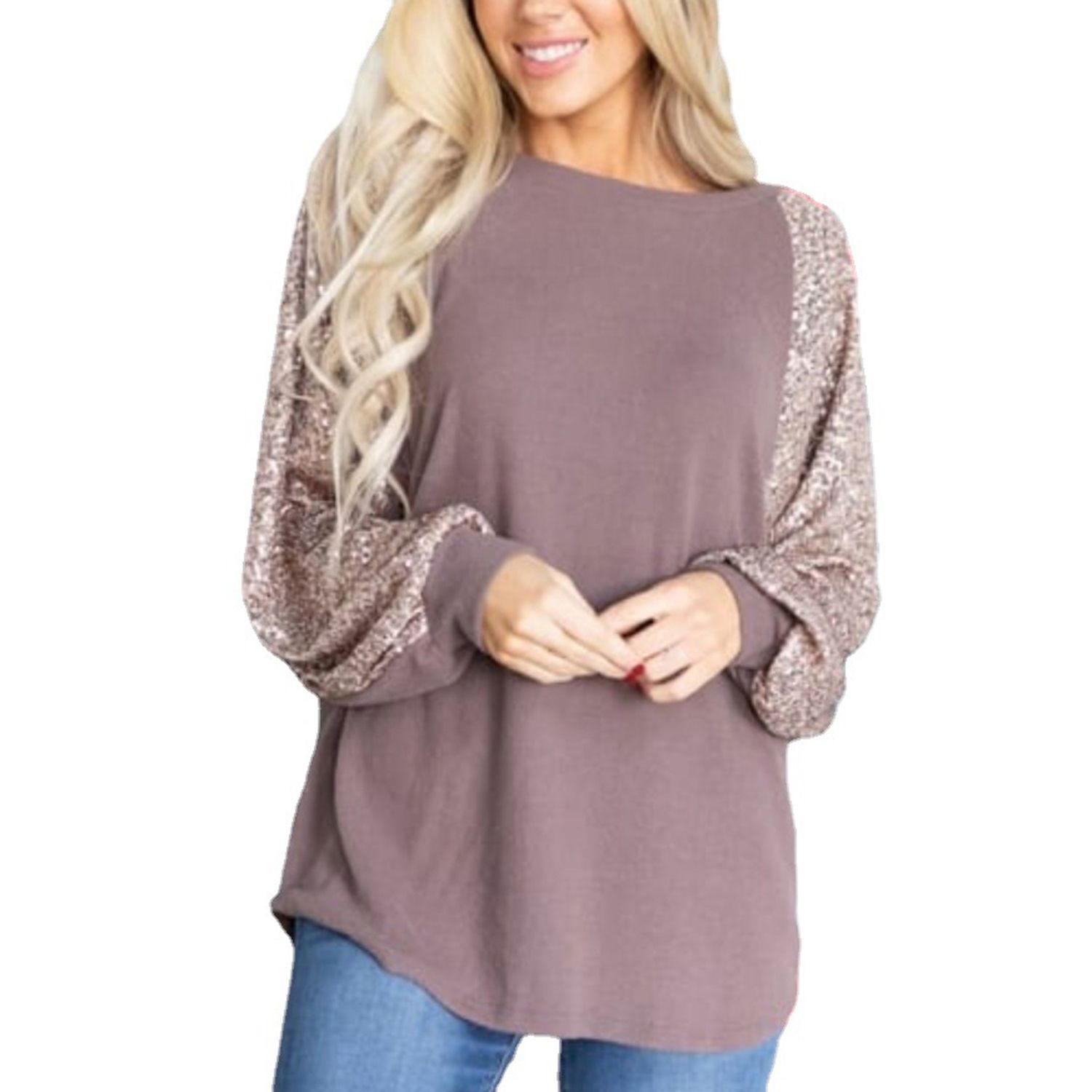 Lady Shirt Long Sleeve Simple Patchwork Raglan Tunic Winter Blouse