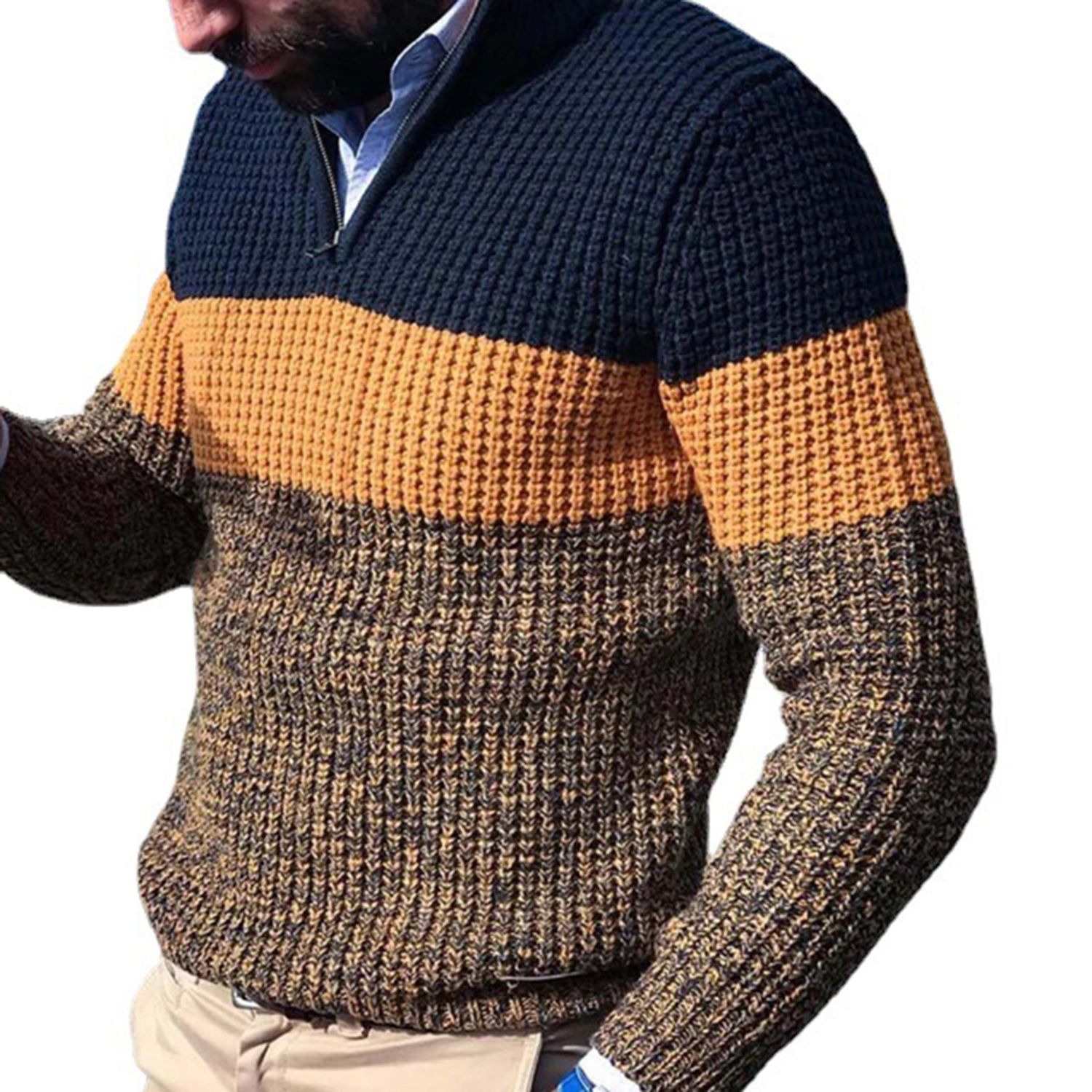 Sweater Pullover Contrast Color Loose Knitting Pullover