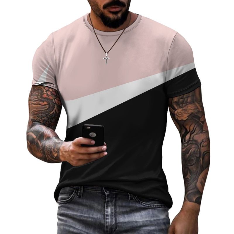 Dazzling Summer sports style design models stitching printed short-sleeved tops simple casual breathable T-shirt clothes men