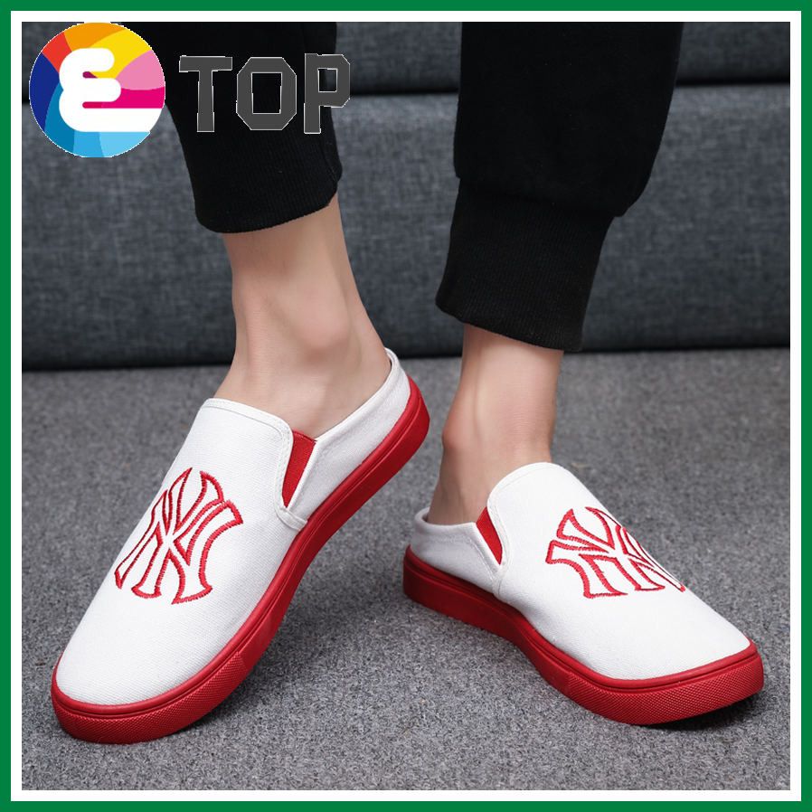 Senlier Fashion Men Mesh Shoes Casual Half Loafers Slip on Flat Shoes for Men Kasut Lelaki (Black,Blue,Red,White)