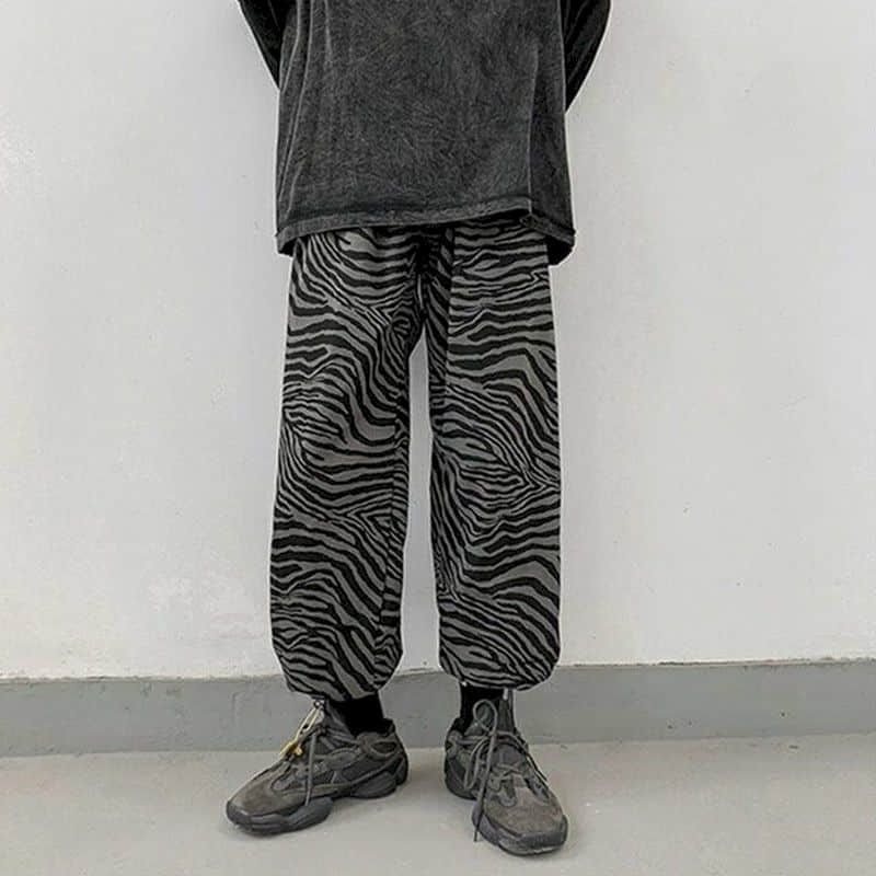 Full print zebra pattern casual pants men's spring and autumn new style Korean loose nine-point pants casual hip hop trousers