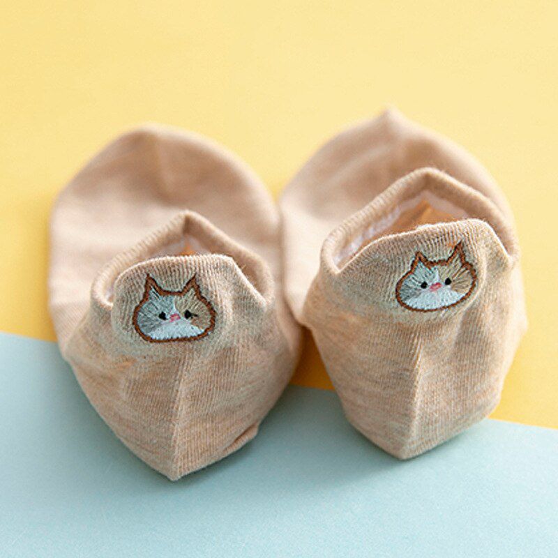 Female Ankle Socks Summer Autumn Fashion Cotton Sock Cute Cats Embroidery Short Sock Girls Casual Boat Socks Soft Comfort Socks