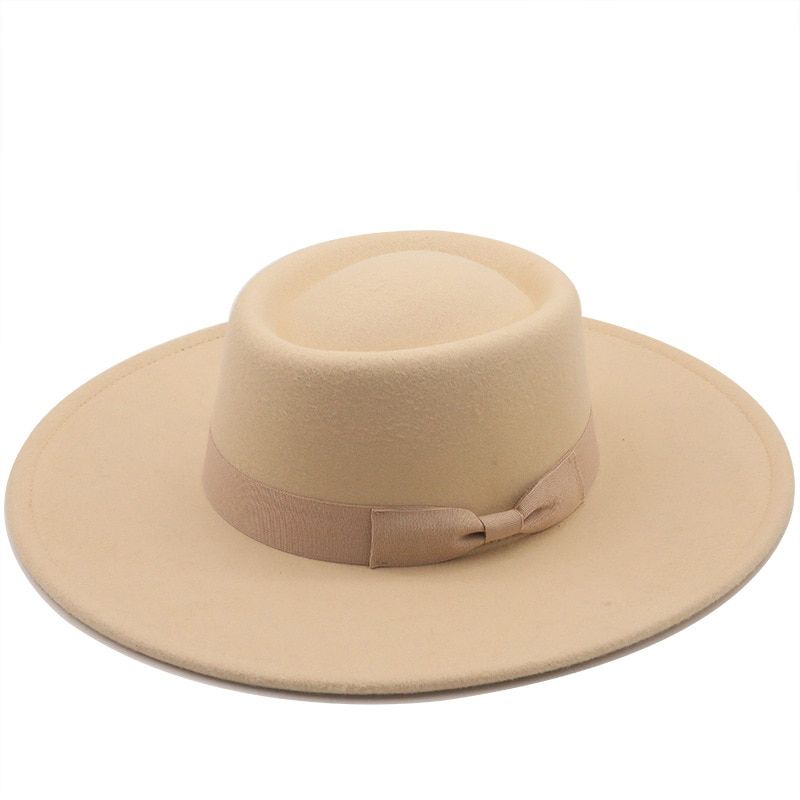 9cm Wide Brim Bowknot Bowler Hat Fedoras Ladies Elegant Retro British Woolen Jazz Hat Autumn Winter Solid Color Panama Hat