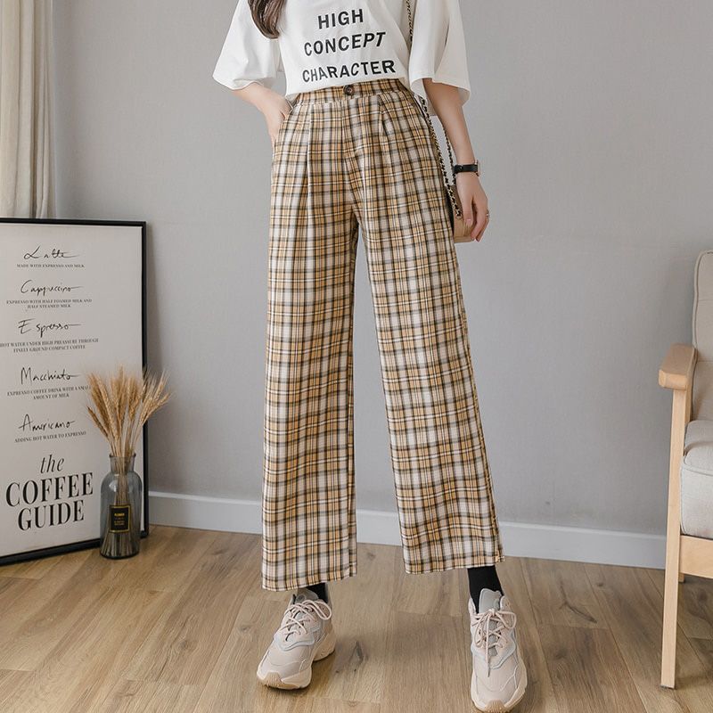 Syiwidii Plaid Sweatpants Women Wide Leg Pants LOOSE Joggers Sweat Bottoms Plus Size Clothes Vintage Streetwear Summer