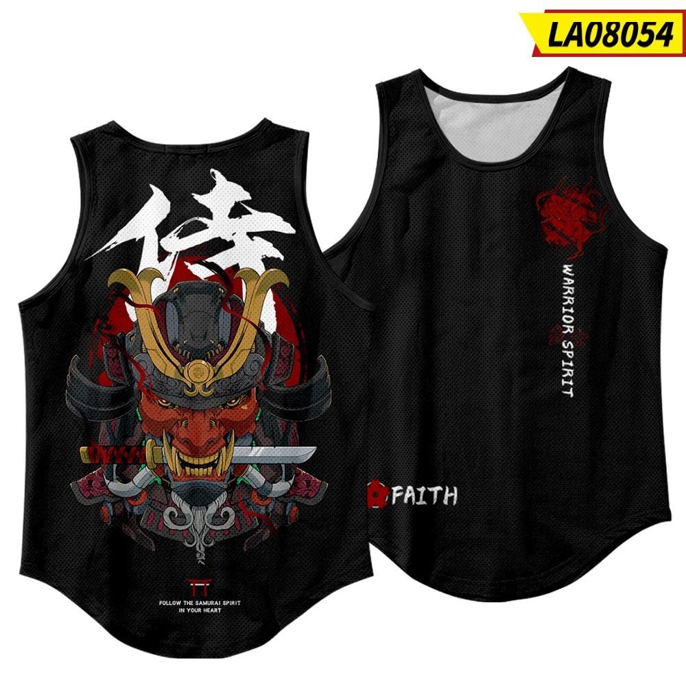 Jnese Style Samurai TaTops Fashion Sleeveless Shirt Srtswear Vest Casual Singlet Plus Size Mesh Tops Hop Men
