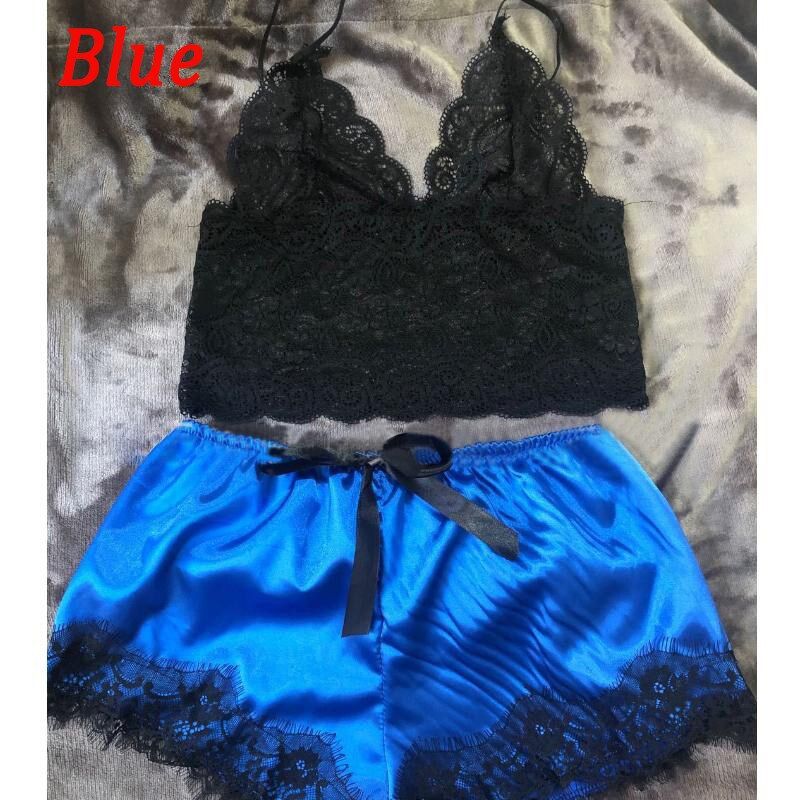 Women Lace Pajamas Set y Vest+Short Lingerie Underwear Set Casual Spaghetti Strap V-Neck Home Femme Nightwear Sleeping Wear