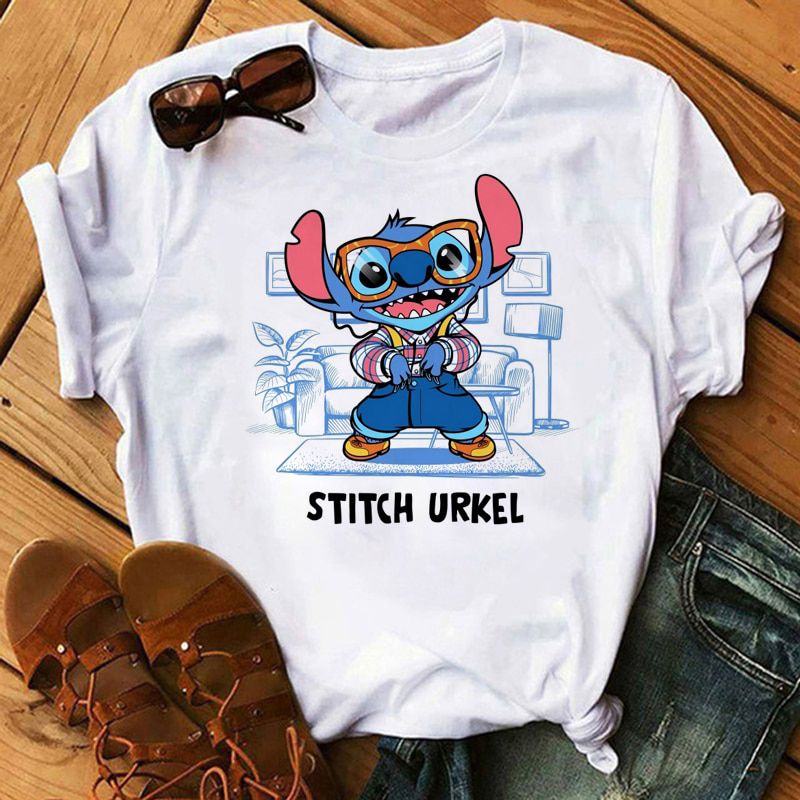 Kawaii Disney Cartoon Lilo Stitch T Shirt Women Funny Stitch Ohana Graphic Tees Uni Tops Anime Harajuku Grunge T-shirt Female