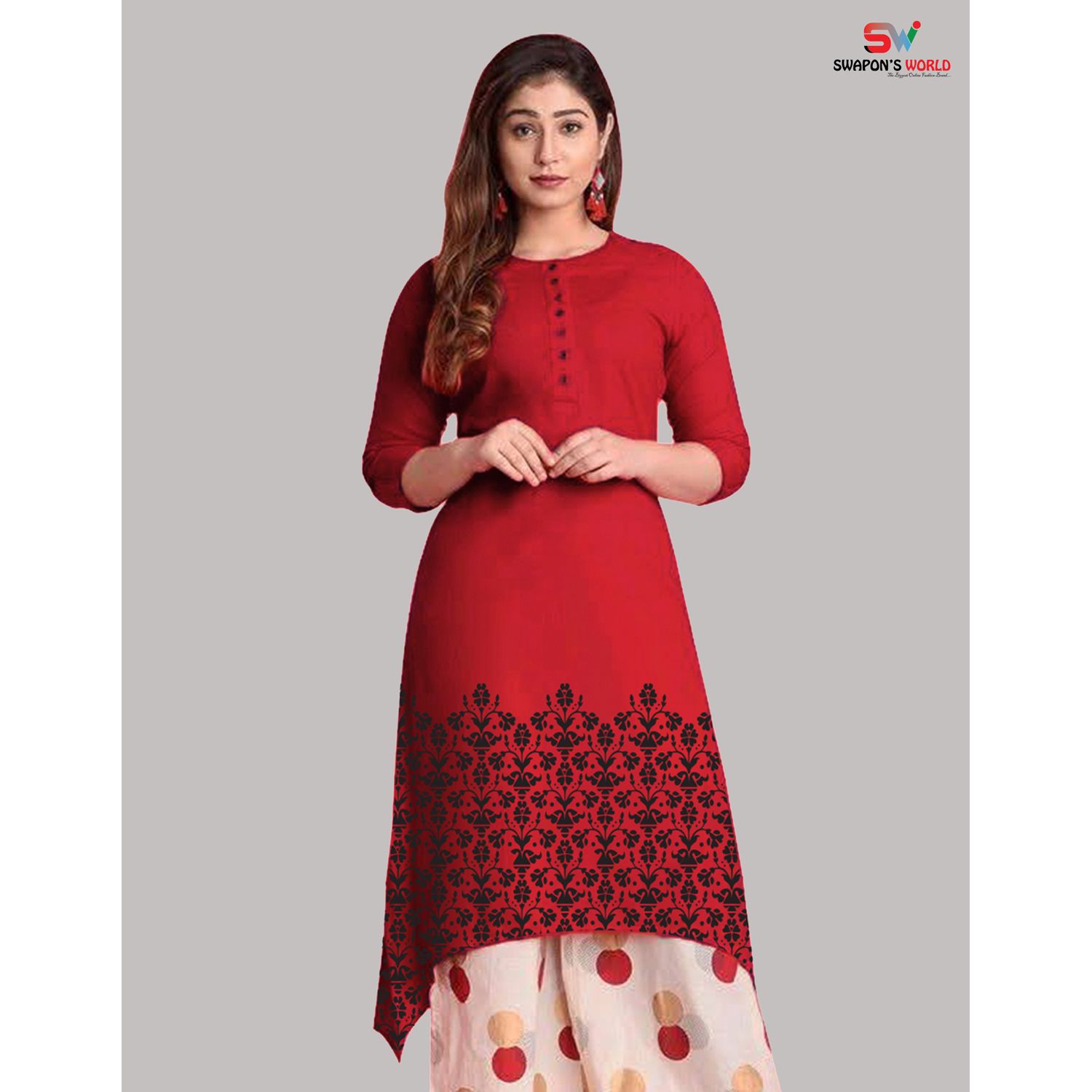 Women Maroon Printed Kameez-2693K