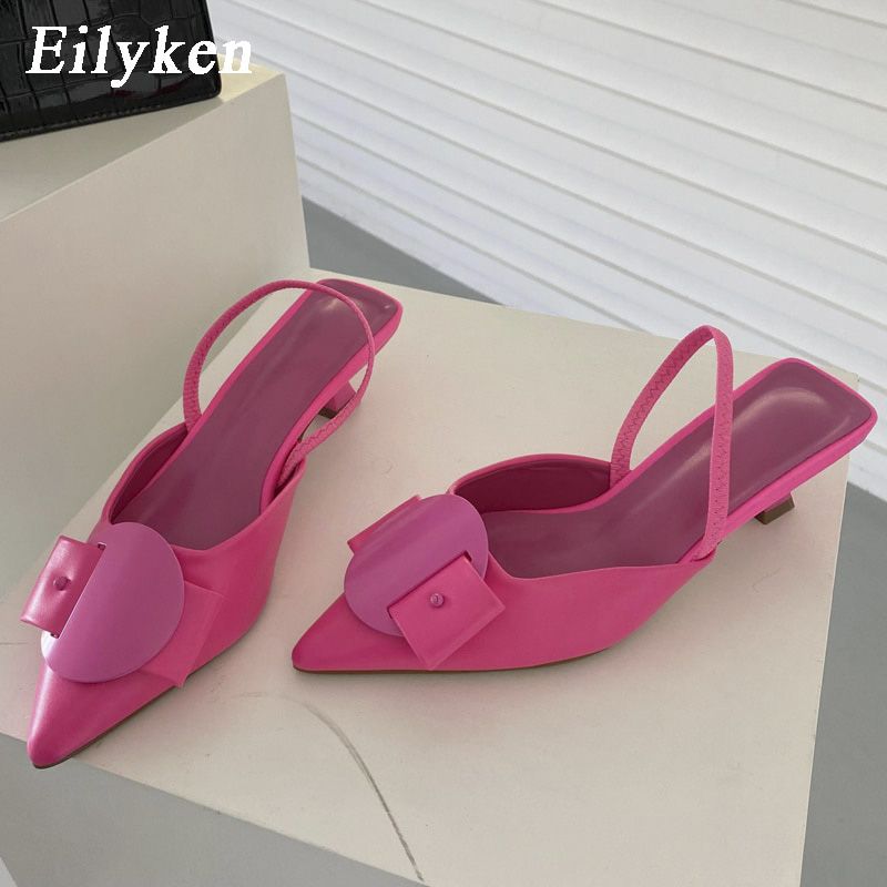 New Women Pumps Sandals Thin Low Heel 4cm Ladies Pointed Toe Shallow Slingback Mules Dress Shoes