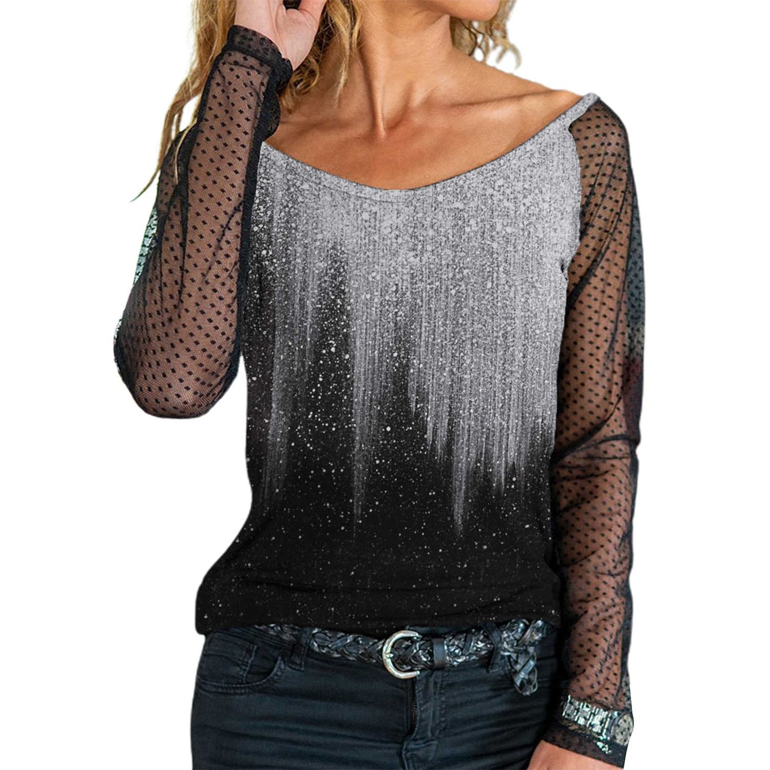 Pullover Top Breathable Le Sequin Charming Women Blouse Top