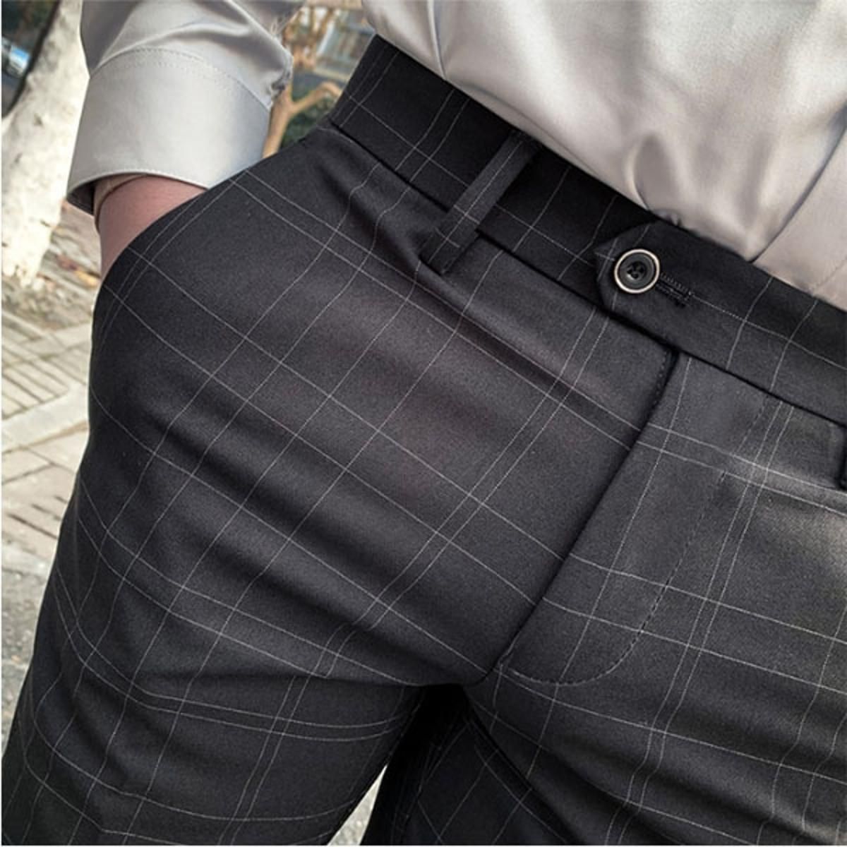 Men's Suit Pants Spring and Autumn Plaid Slim Fit Men's Formal Pants High Quality Fashion Casual Men's Clothing Ankle Trouser