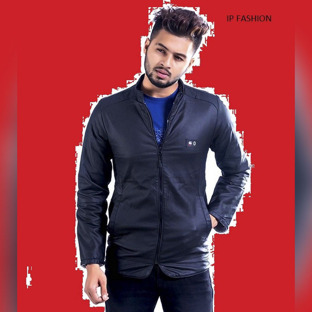 Black Artfisial Biker Jacket For Men