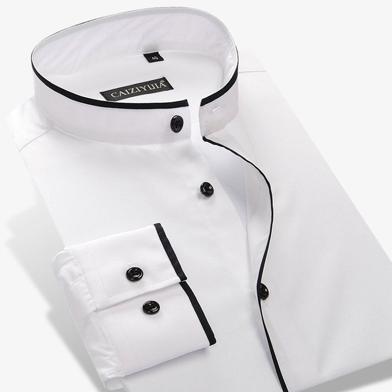 Luxury Men's Long Sleeve Formal Dress Shirts Solid Color Patchwork Soft Business High Quality Smart Casual Shirt Stand Collar