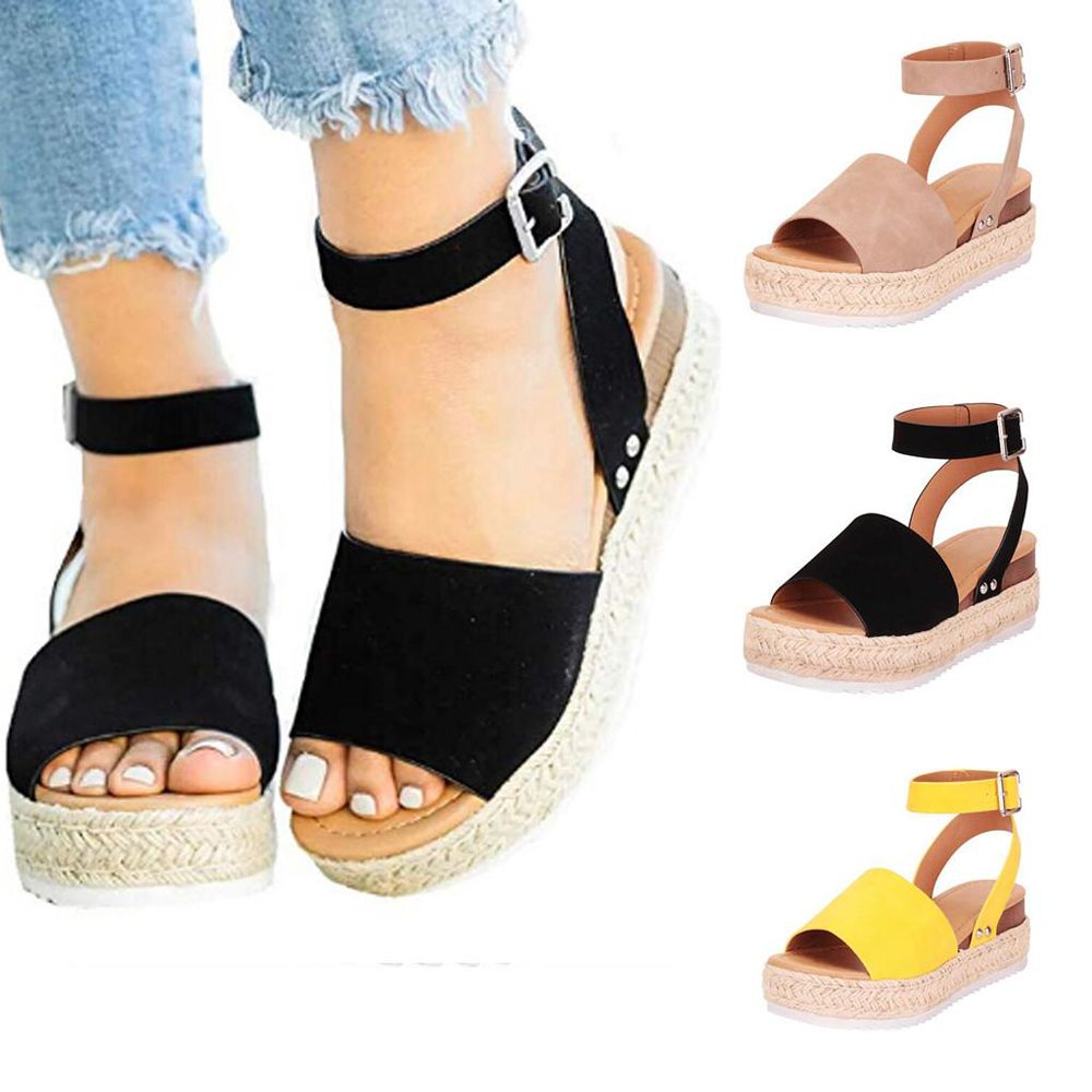 【ALLGOOD】NEW Casual Women's Rubber Sole Studded Wedge Buckle Ankle Strap Open Toe Sandals Korean version Flat Sandals Anna Alina Women Jelly Pointy Shoes Gift for Ladies Girls