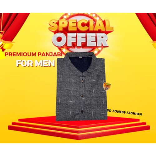 Hand Made Khadi Cotton Panjabi For Men-Grey