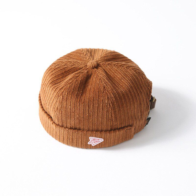 Corduroy Brimless Docker Leon Cap Adjustable Street Casual Sailor Skullcap Beanie Hat No Brim Rolled Cuff Retro Trucker Worker