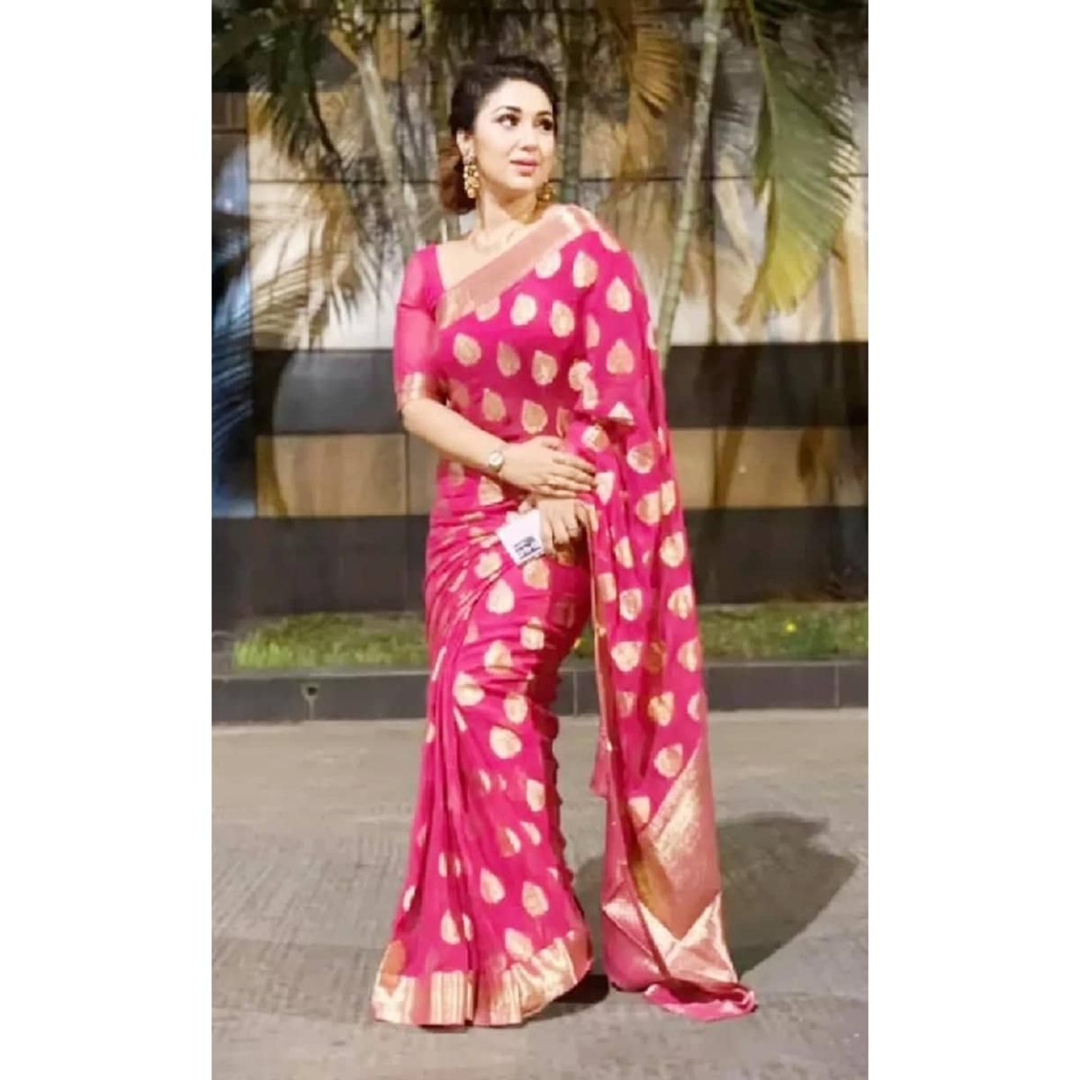 Pink Colour Soft Quality Silk Katan Saree For Woman
