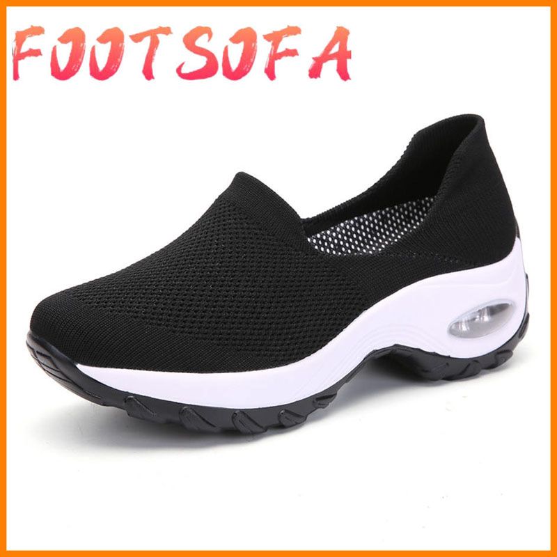 Summer big size mother's sneakers cloth shoes women's Non Slip slope heel thick sole single shoes fly woven fitness shoes