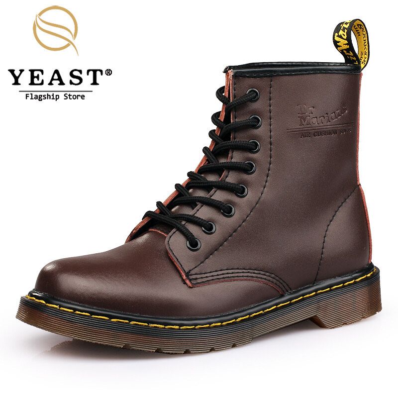 Men Boots Waterproof Couple Martins Boots Men Leather Shoes Ankle Booties Non-slip Outdoor Casual Boots Lace-up Large Size Men's Black Shoes 34-46