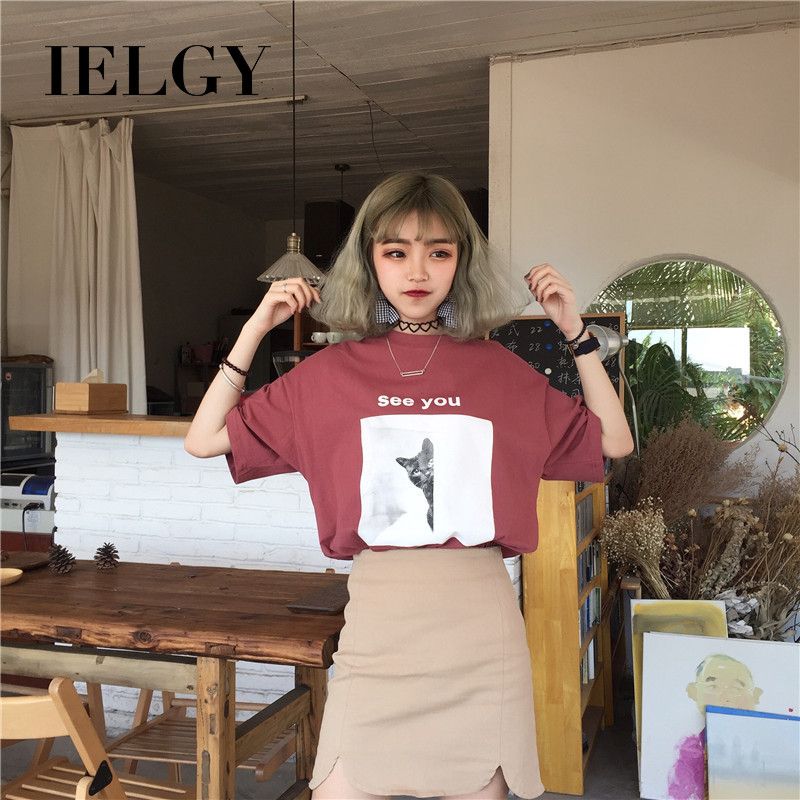 IELGY summer loose wild short-sleeved T-shirt women's fashion letter printing T-shirt