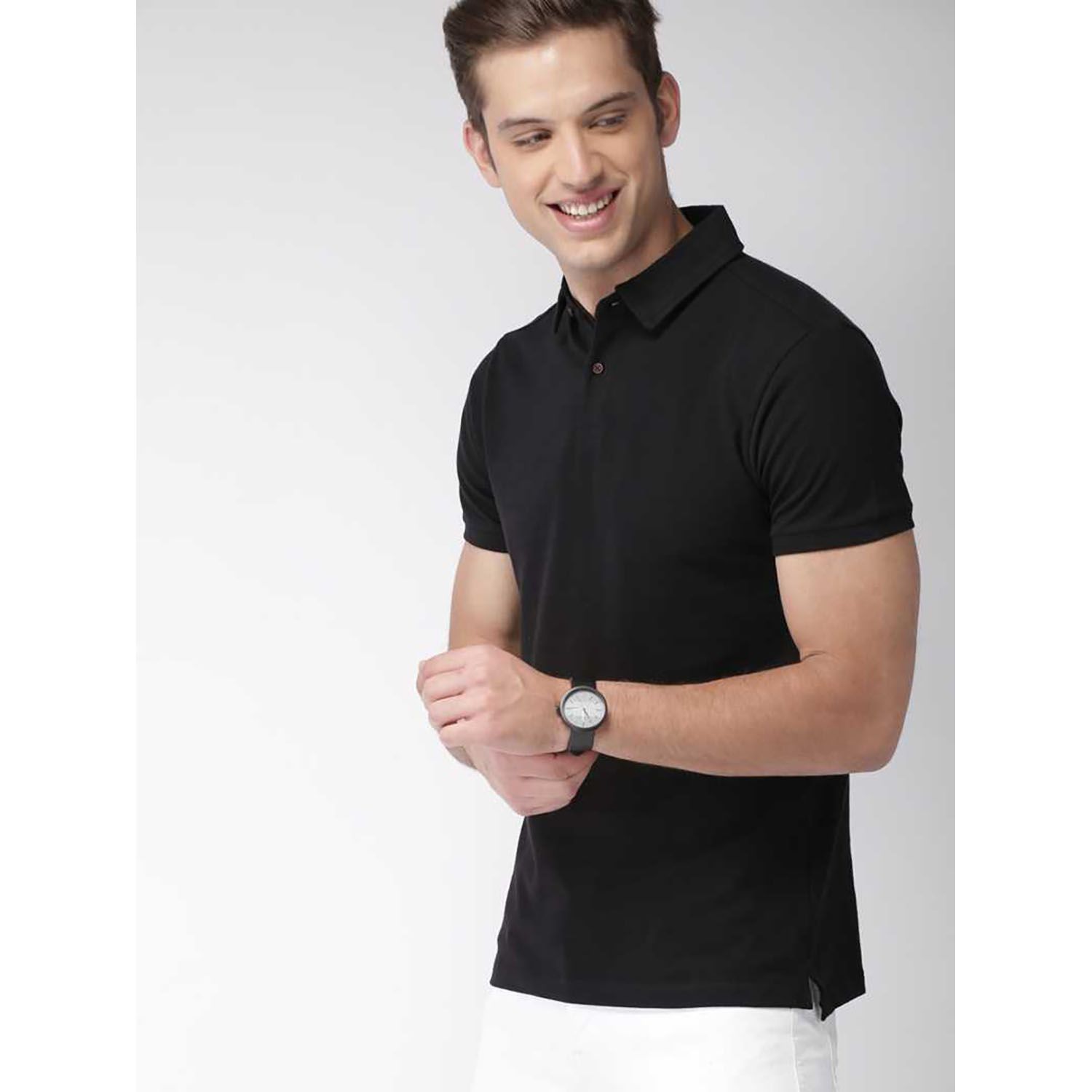 Solid Men Collared Neck Black Polo T-Shirt - T Shirt For Man - T Sirt