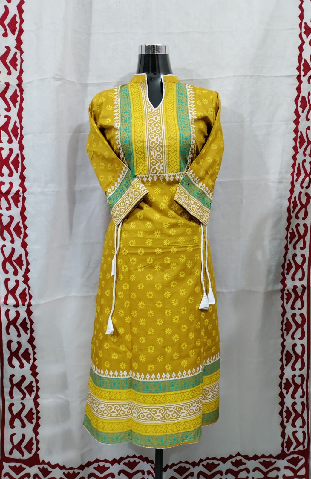 Yellow Readymade Kamez with Fita on Hata (AU_0026)