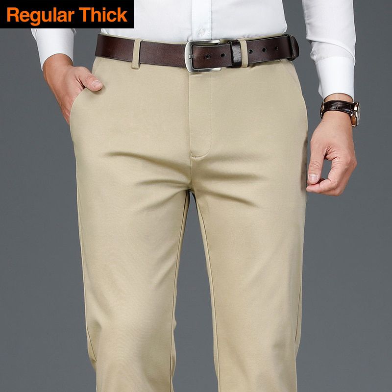 Men's Bamboo Fiber Thin Casual Pants Spring and Summer New Business Straight Stretch Light Grey Trousers Male