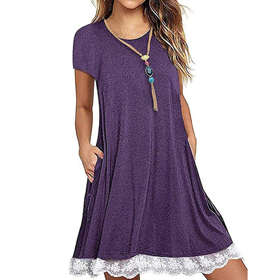 Dress Women's Casual 3 / 4 Sleeve Lace Waist Dress With Pocket Beautiful Dress