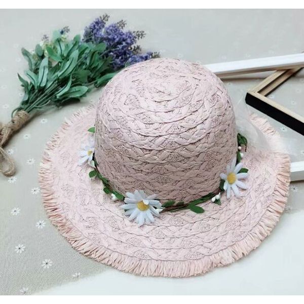 Rural Style Flower Cane Chidren Straw Hat Spring Summer Brand Wide Brim Sun For and boy 52-53cm