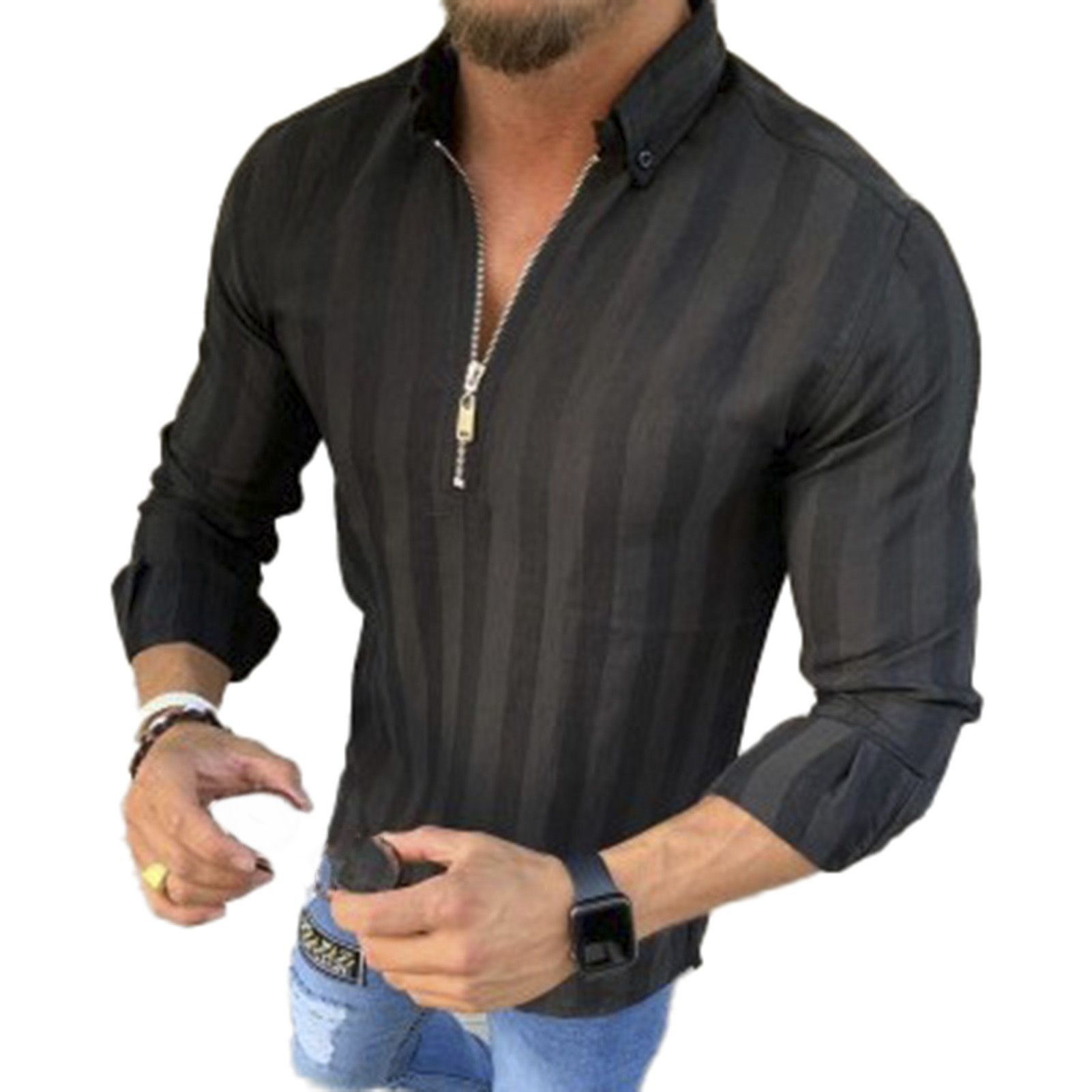 Men Top Striped Loose-fitting Breathable Shirt