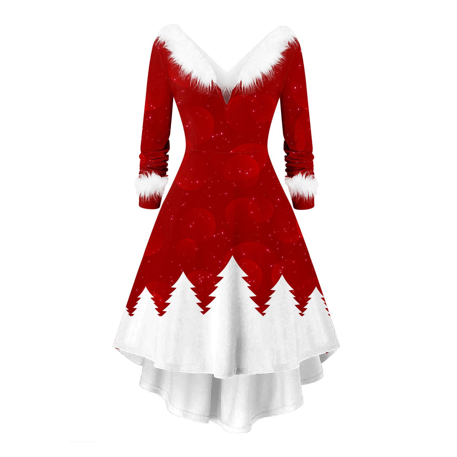 Xmas Dress A-Line Elk Sled House Snow Print Red Christmas Dress