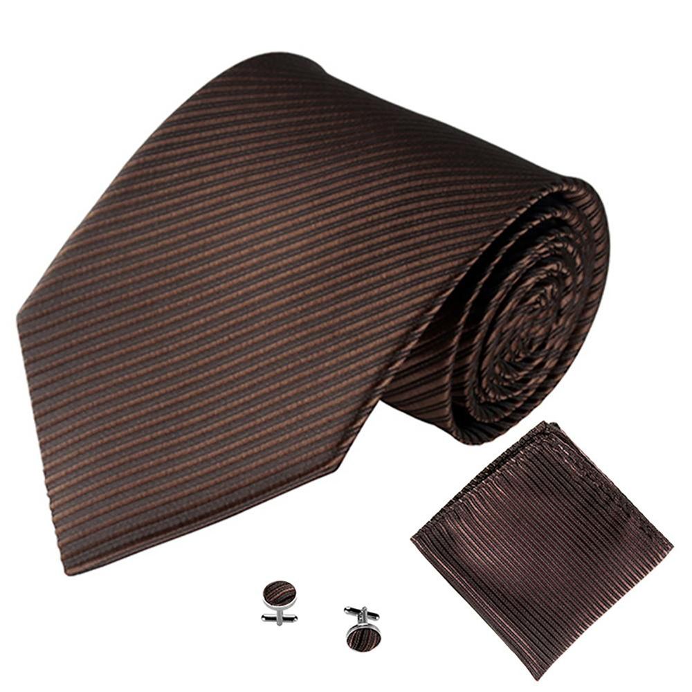 Solid Color Stripe Jacquard Business Men Necktie Handkerchief Cuff Links Set